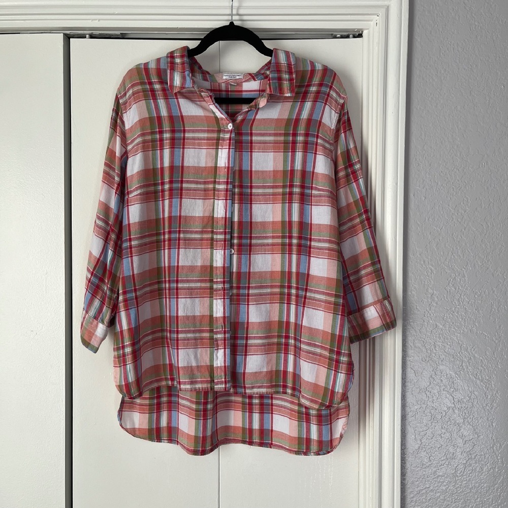 Rebecca Malone Plaid Button Down Shirt 3/4 Sleeve Tunic Top Plus Size‎ 1X